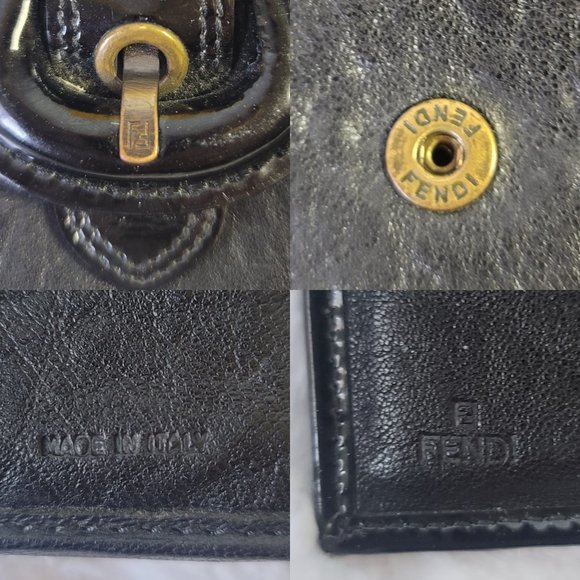 AUTHENTIC FENDI Black Leather & Patent Leather Buckle Small Wallet - Picture 10 of 14